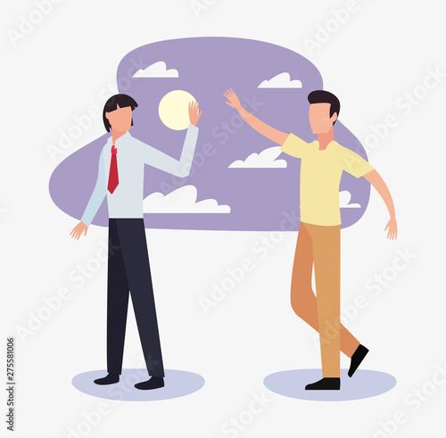 businessman and man waving hand outdoor