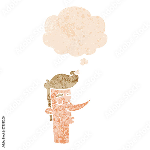 cartoon arrogant man and thought bubble in retro textured style