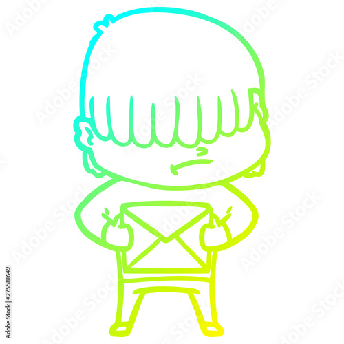 cold gradient line drawing cartoon boy with untidy hair