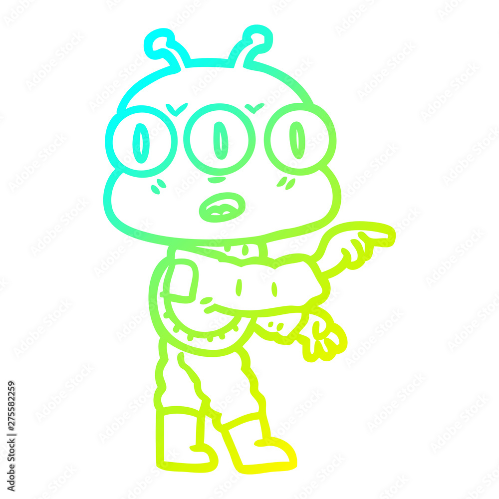 cold gradient line drawing cartoon three eyed alien cold gradient line drawing cartoon three eyed alien
