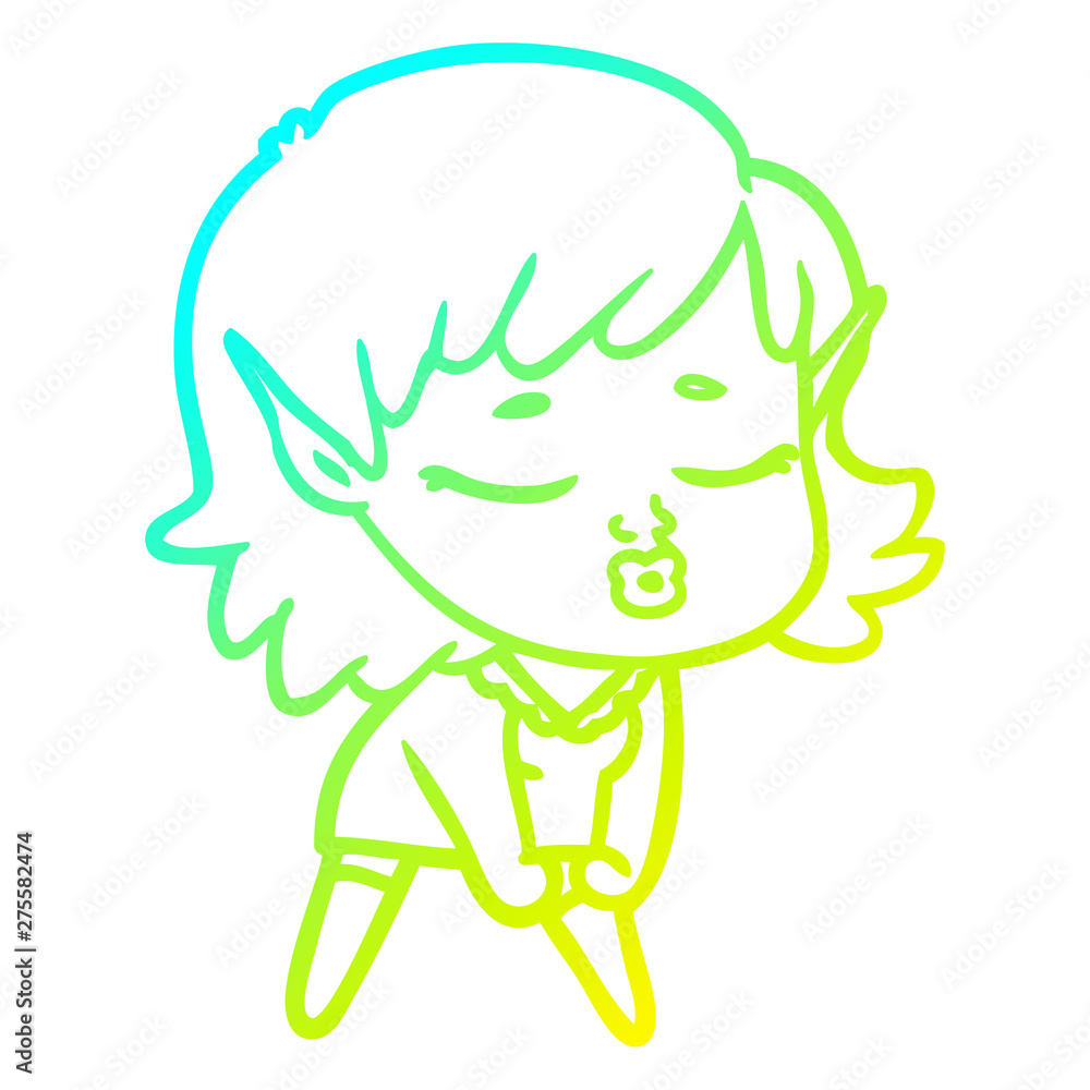 cold gradient line drawing pretty cartoon elf girl