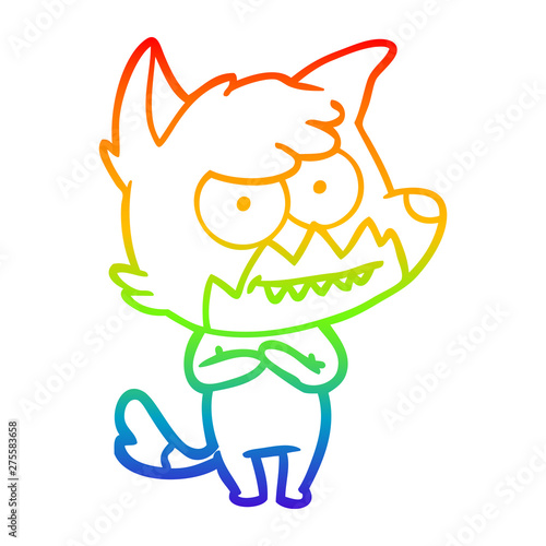 rainbow gradient line drawing cartoon grinning fox