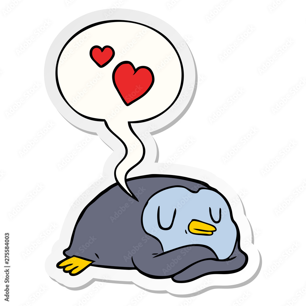 cartoon penguin and love hearts and speech bubble sticker cartoon penguin and love hearts and speech bubble sticker