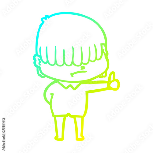 cold gradient line drawing cartoon boy with untidy hair