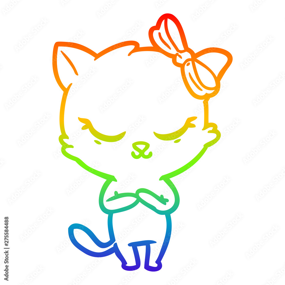 rainbow gradient line drawing cute cartoon cat with bow rainbow gradient line drawing cute cartoon cat with bow