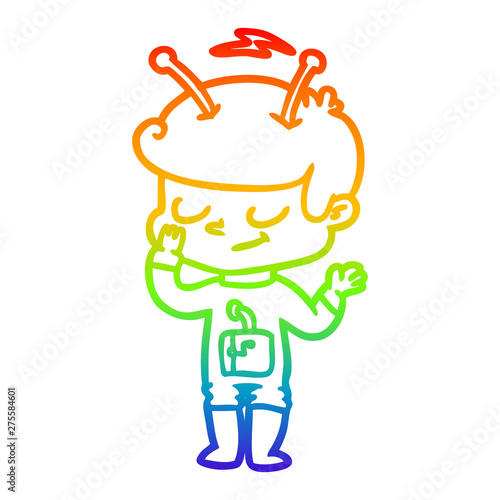 rainbow gradient line drawing friendly cartoon spaceman