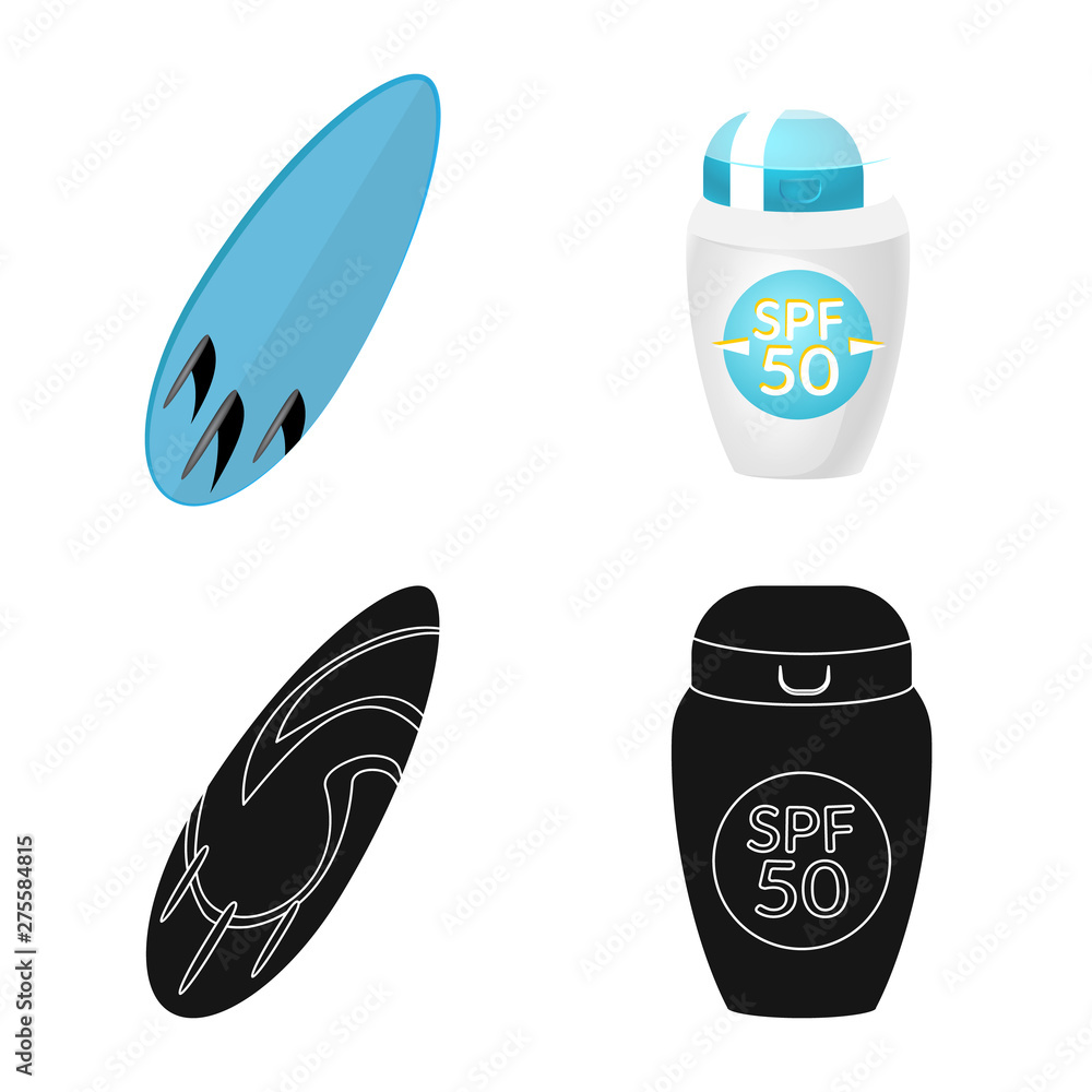 Vector illustration of equipment and swimming sign. Set of equipment and activity vector icon for stock.