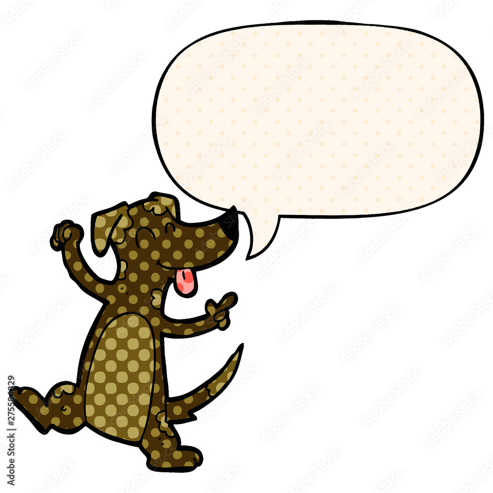 cartoon dancing dog and speech bubble in comic book style cartoon dancing dog and speech bubble in comic book style