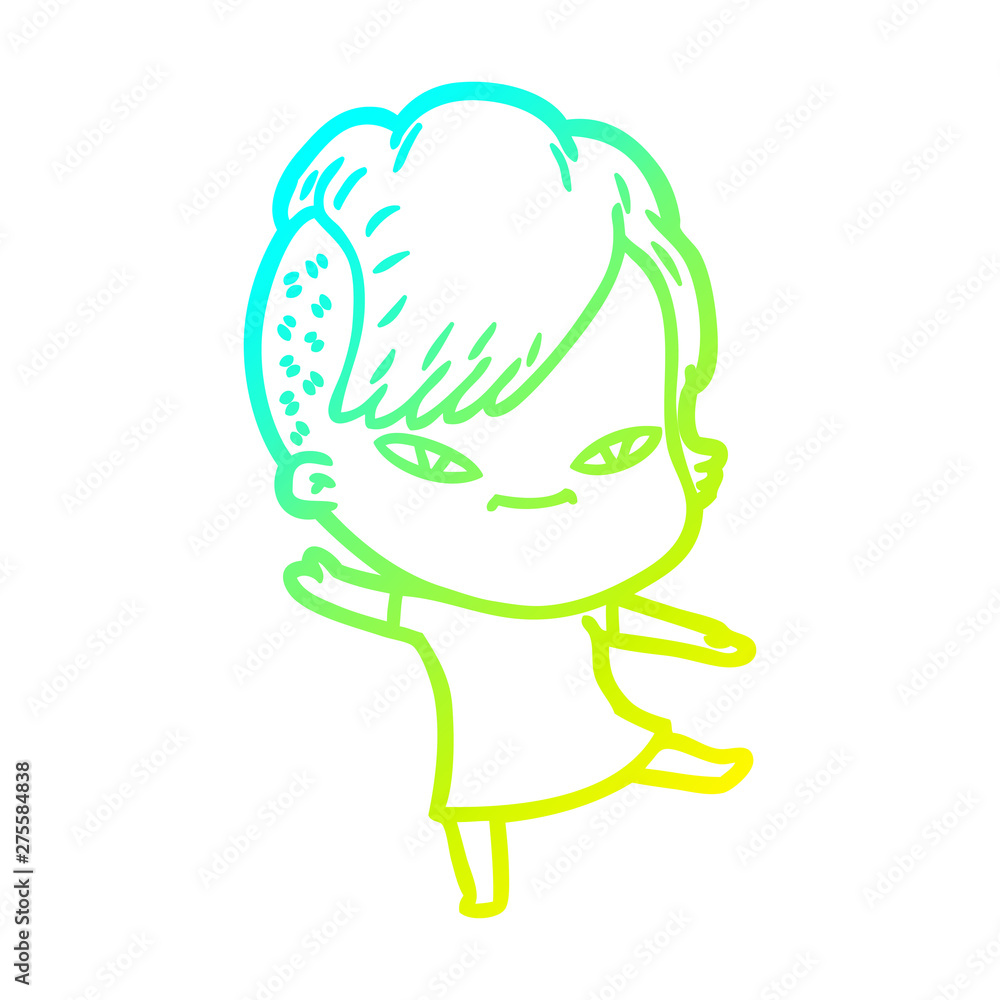 cold gradient line drawing cute cartoon girl with hipster haircut cold gradient line drawing cute cartoon girl with hipster haircut