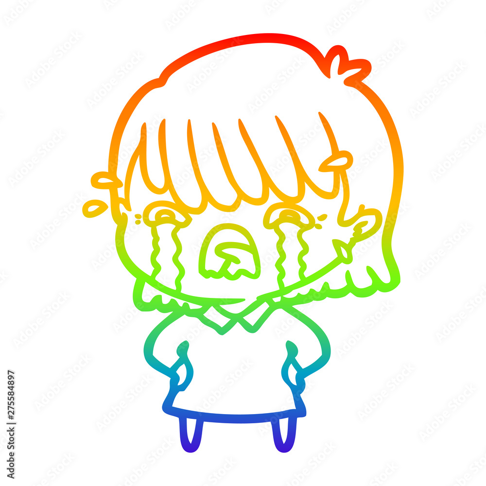 rainbow gradient line drawing cartoon girl crying rainbow gradient line drawing cartoon girl crying