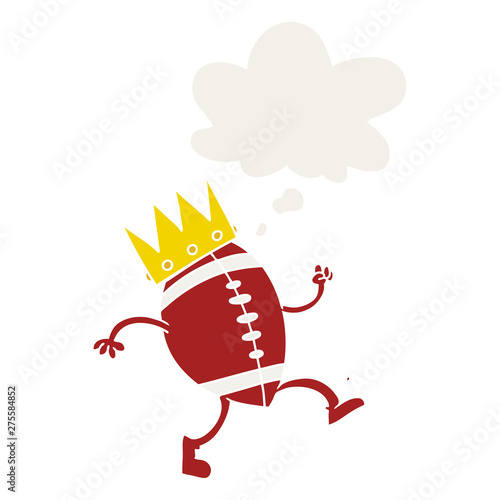 football with crown cartoon  and thought bubble in retro style