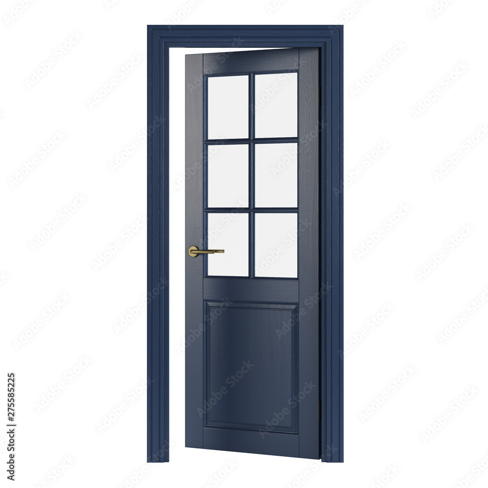 Blue interior door isolated on white background. 3D rendering. Blue interior door isolated on white background. 3D rendering.