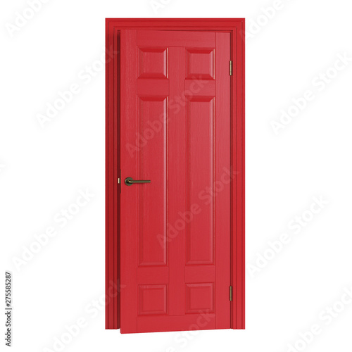 Red interior door isolated on white background. 3D rendering.