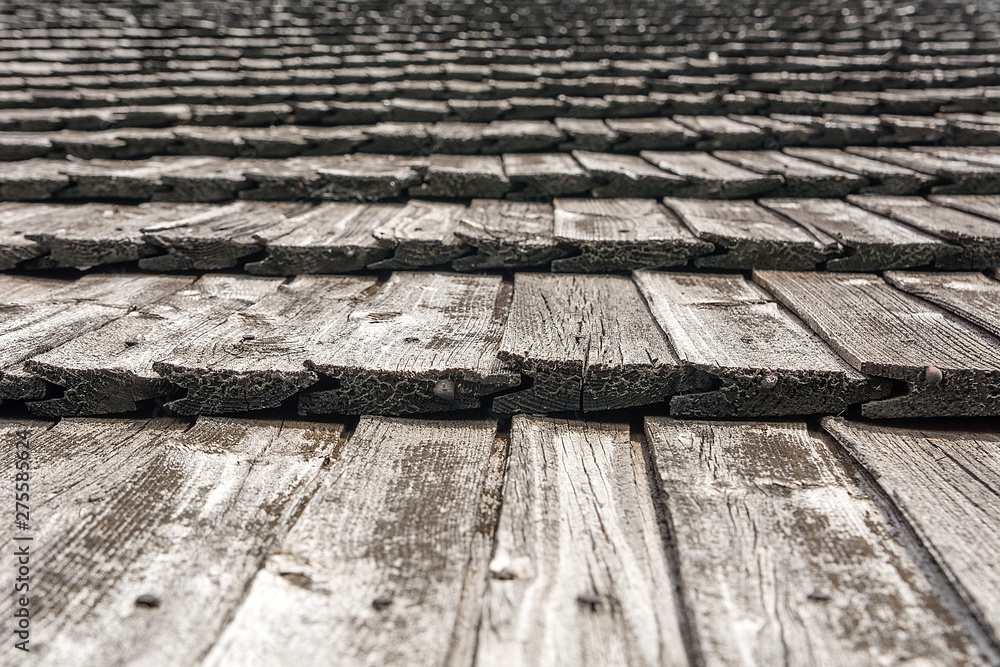 Old wooden planks on the roof