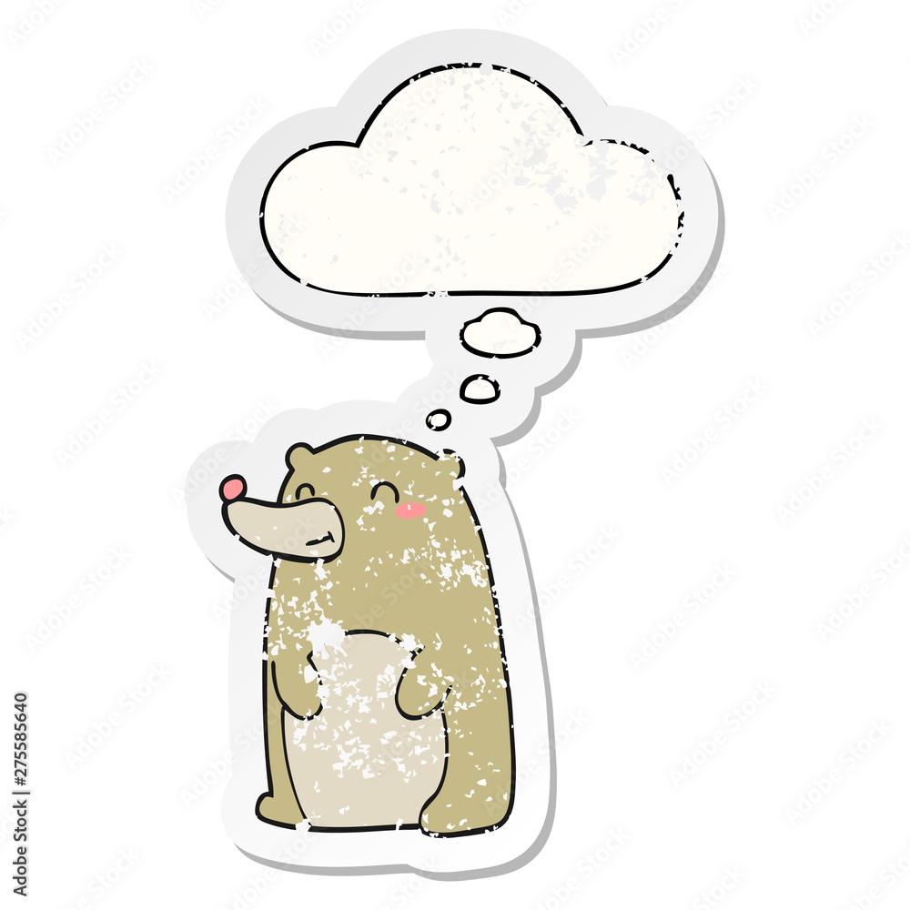cute cartoon bear and thought bubble as a distressed worn sticker cute cartoon bear and thought bubble as a distressed worn sticker