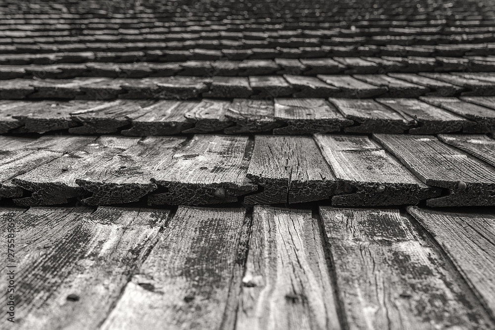 Old wooden planks on the roof