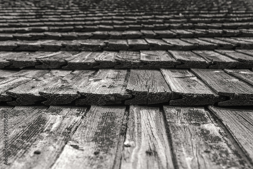 Old wooden planks on the roof