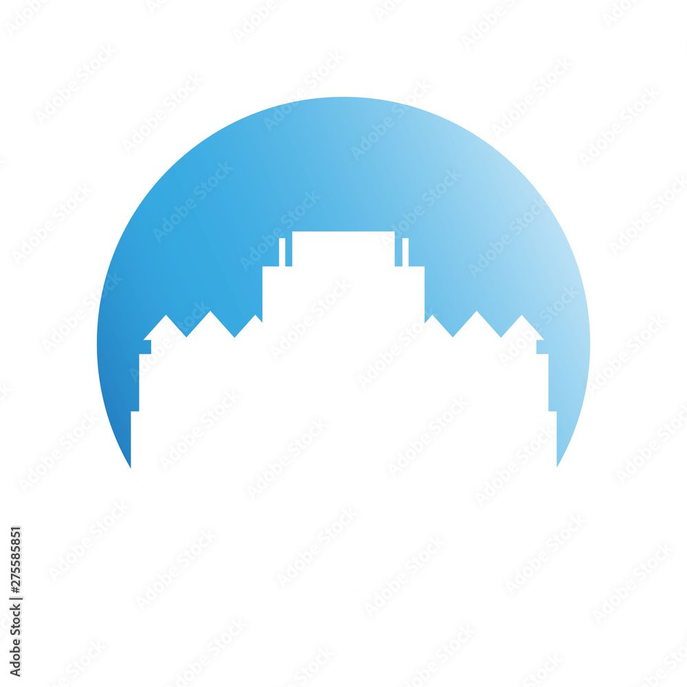 Fototapeta premium city tower building in blue circle button
