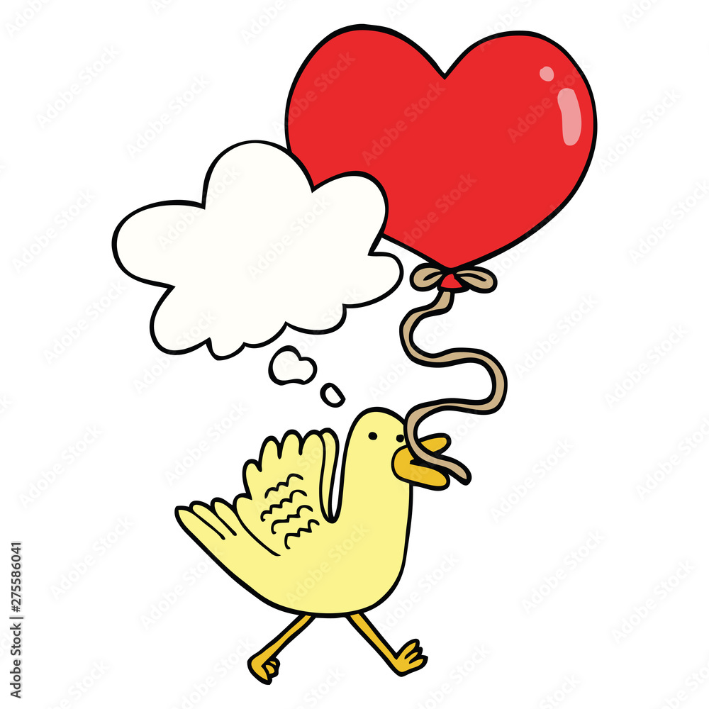 cartoon bird with heart balloon and thought bubble cartoon bird with heart balloon and thought bubble