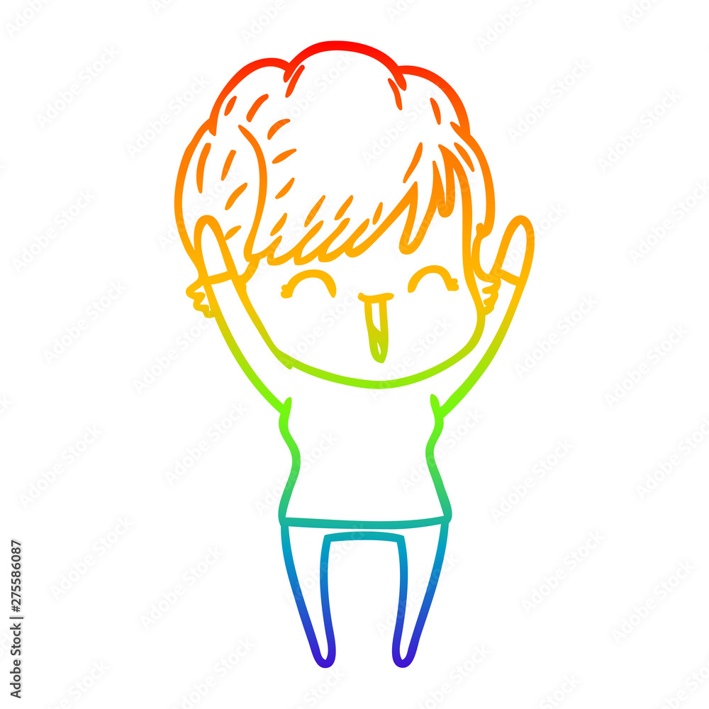 rainbow gradient line drawing cartoon laughing woman rainbow gradient line drawing cartoon laughing woman