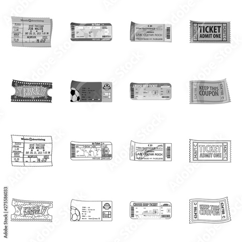 Isolated object of ticket and admission icon. Set of ticket and event stock vector illustration.