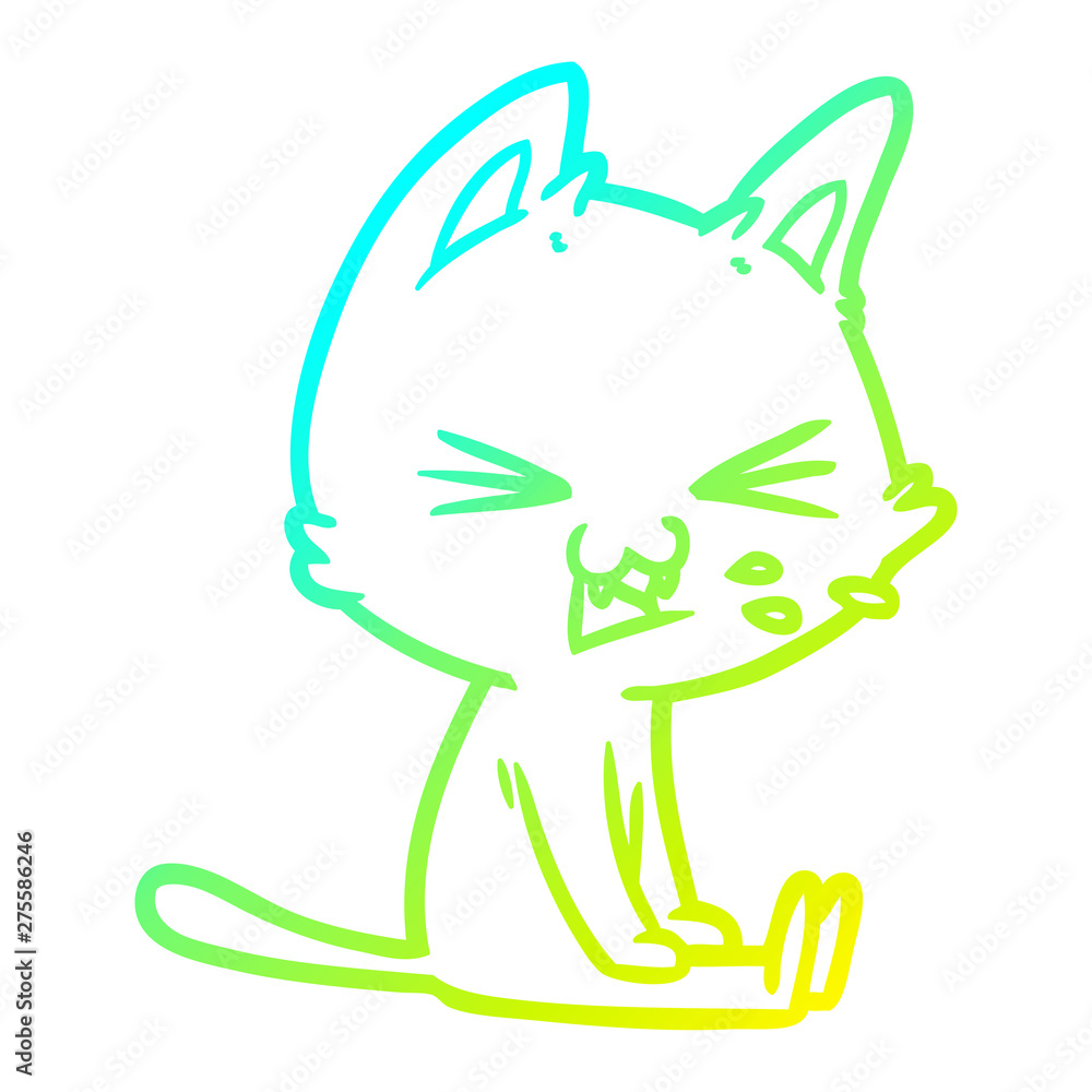 cold gradient line drawing cartoon sitting cat hissing cold gradient line drawing cartoon sitting cat hissing