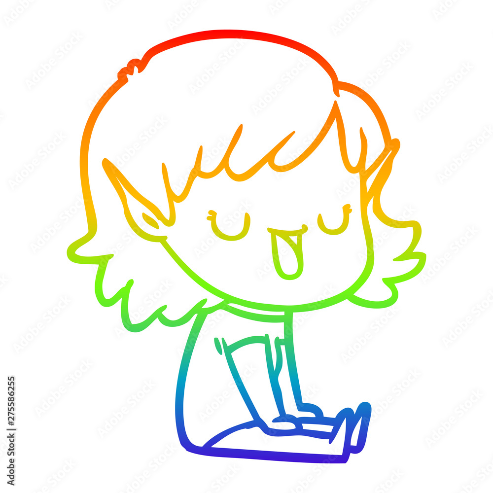 rainbow gradient line drawing cartoon elf girl rainbow gradient line drawing cartoon elf girl