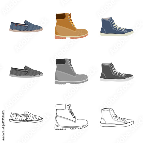 Vector design of shoe and footwear symbol. Set of shoe and foot stock vector illustration.