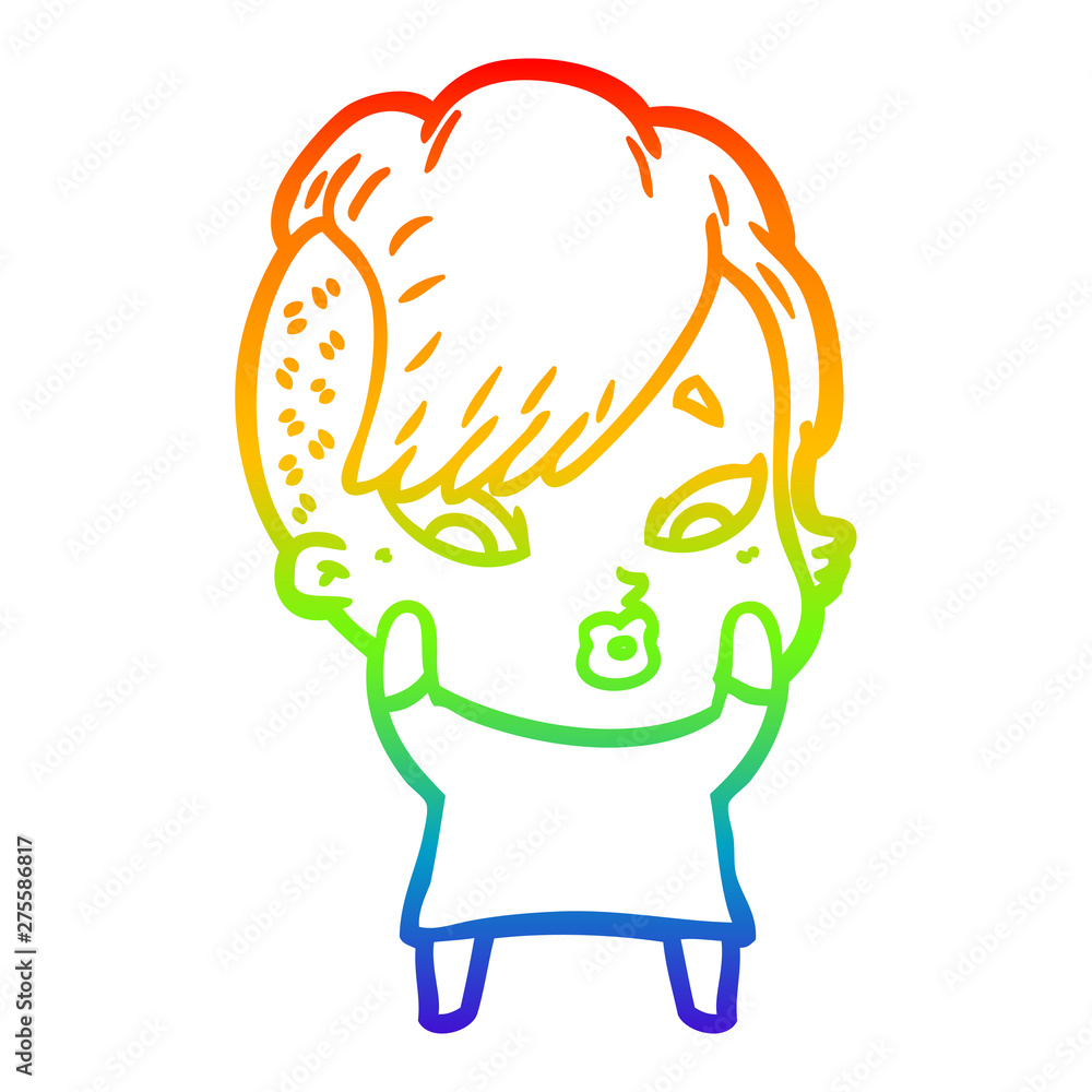 rainbow gradient line drawing cartoon surprised girl rainbow gradient line drawing cartoon surprised girl
