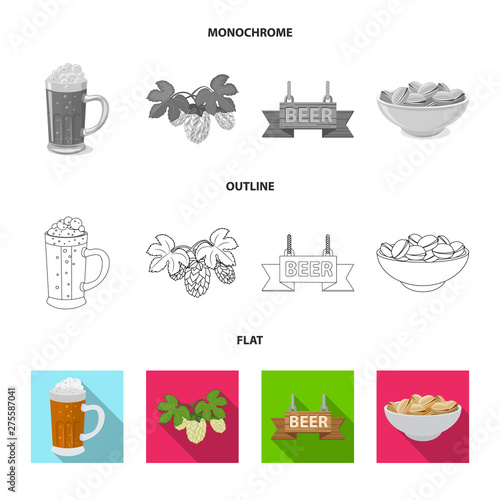 Vector design of pub and bar sign. Set of pub and interior stock symbol for web.