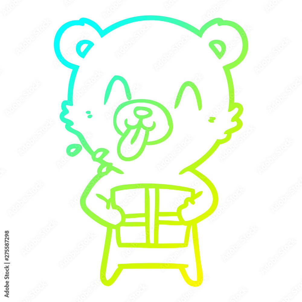 cold gradient line drawing rude cartoon polar bear sticking out tongue with present cold gradient line drawing rude cartoon polar bear sticking out tongue with present