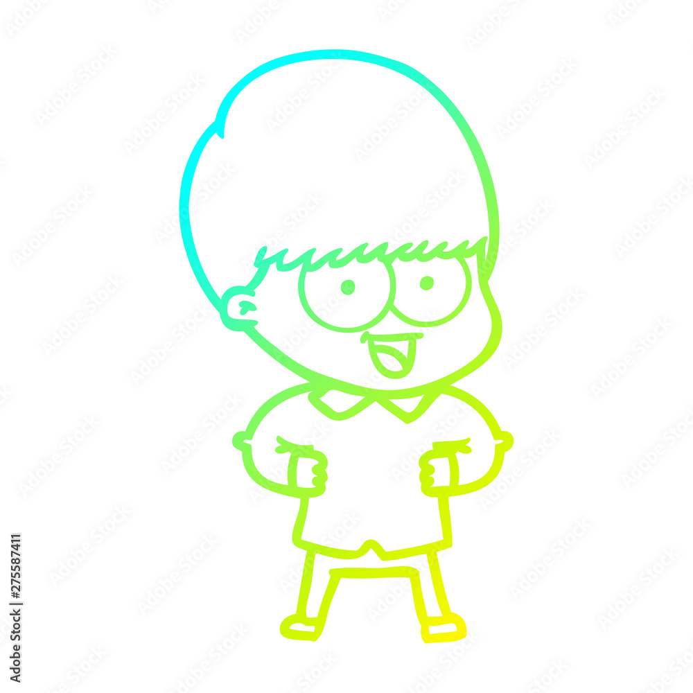 cold gradient line drawing happy cartoon boy