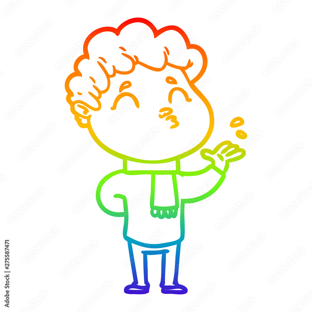 rainbow gradient line drawing cartoon man pouting rainbow gradient line drawing cartoon man pouting