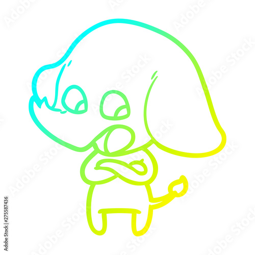 cold gradient line drawing cute cartoon elephant