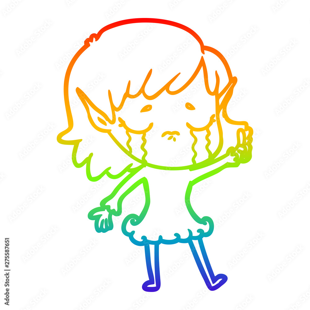 rainbow gradient line drawing cartoon crying elf girl rainbow gradient line drawing cartoon crying elf girl