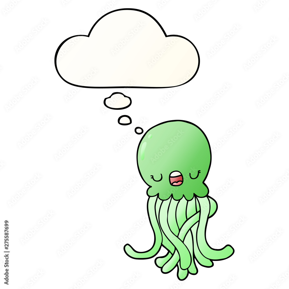 cartoon jellyfish and thought bubble in smooth gradient style cartoon jellyfish and thought bubble in smooth gradient style