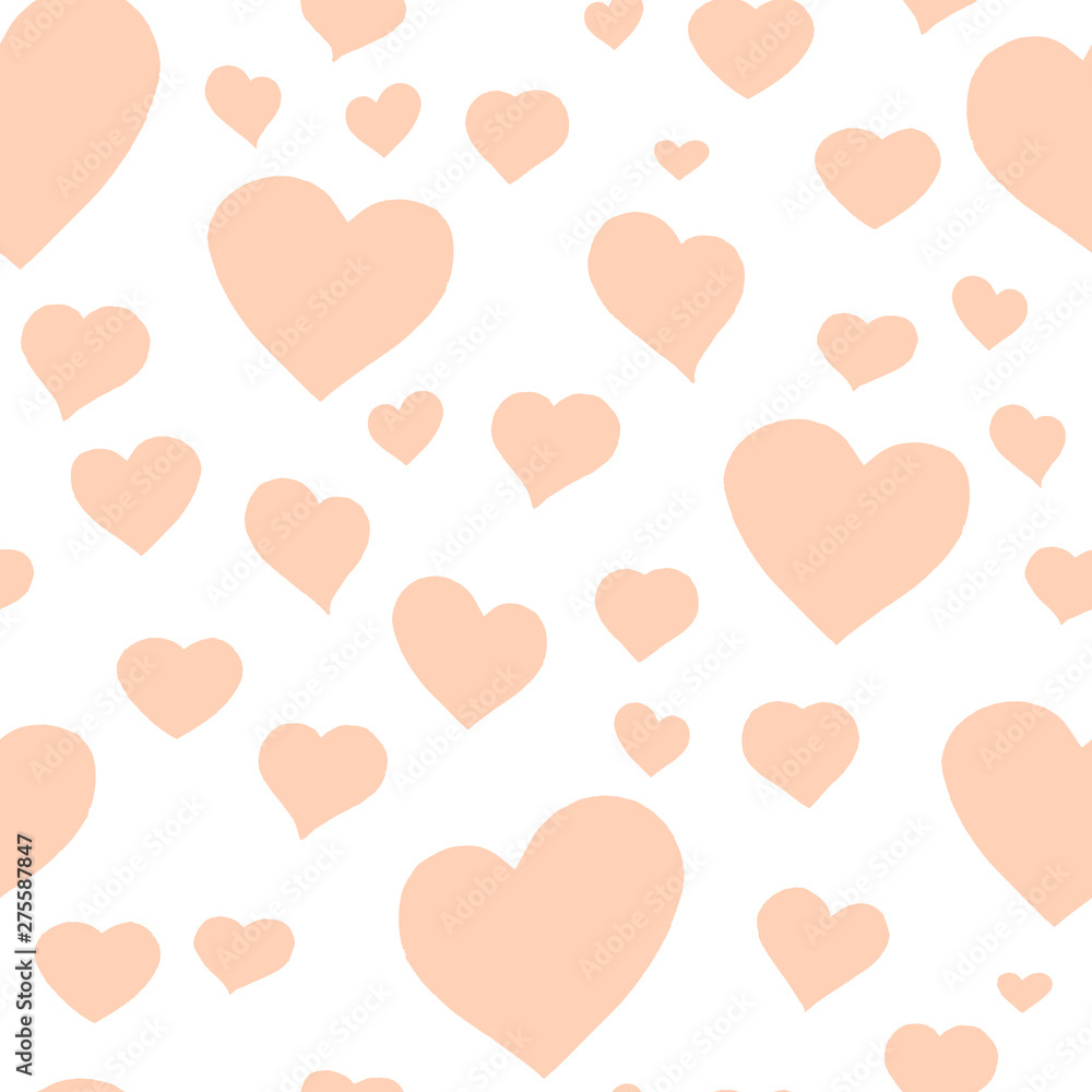 Love themes seamless texture. Red seamless pattern with red hearts isolated on white.