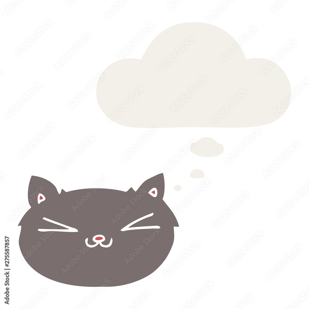 happy cartoon cat and thought bubble in retro style happy cartoon cat and thought bubble in retro style