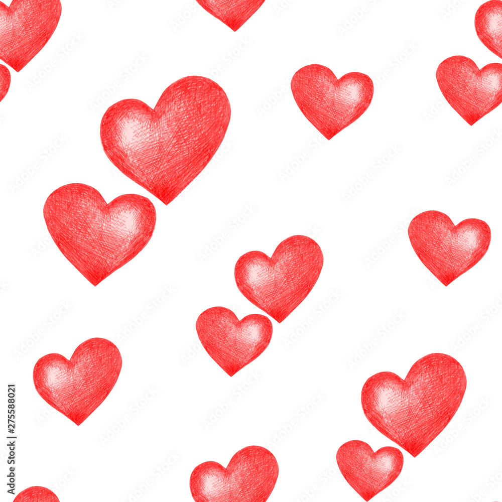 Love themes seamless texture. Seamless pattern with red hearts isolated on white. 