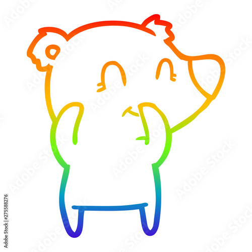 rainbow gradient line drawing giggling polar bear cartoon