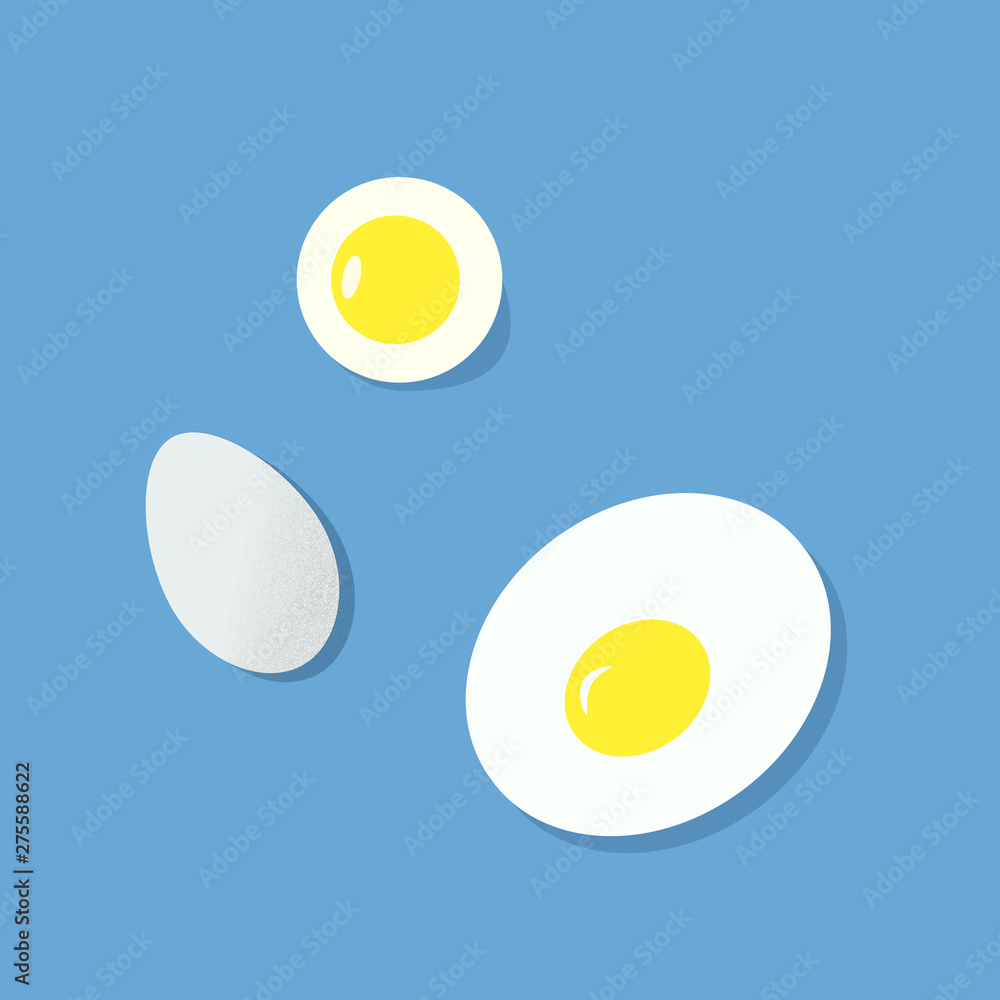 simple digital illustration of three sorts of eggs - the whole one, an egg half and fried egg. simple digital illustration of three sorts of eggs - the whole one, an egg half and fried egg.
