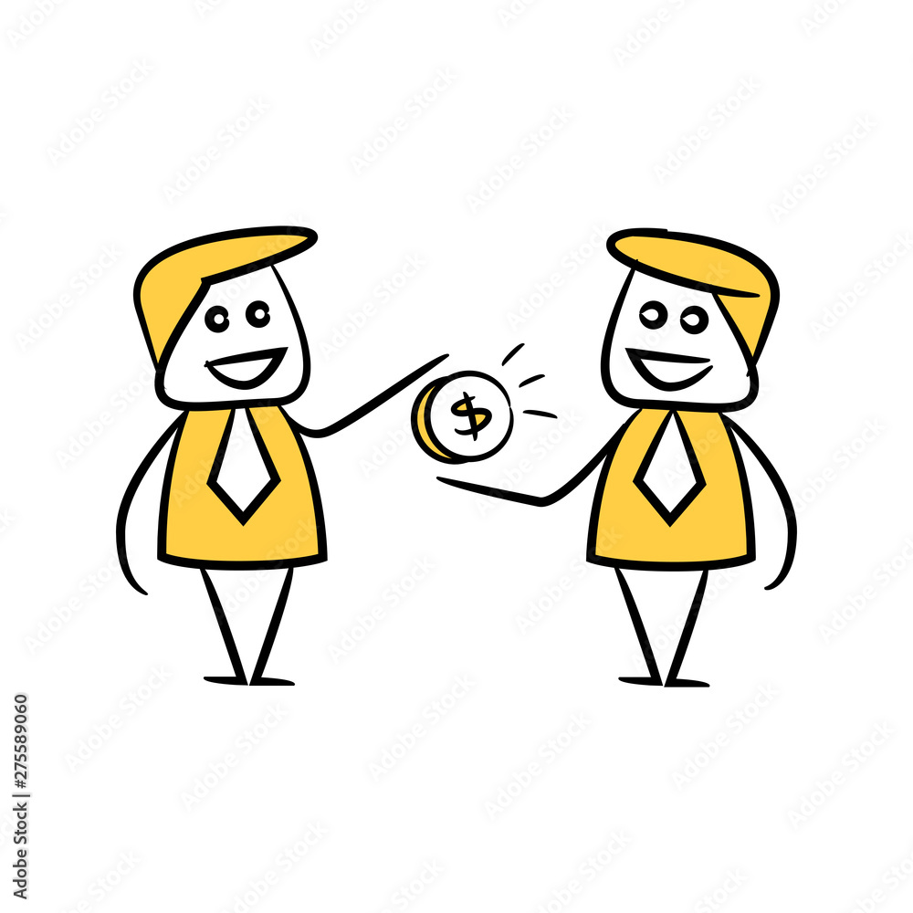 doodle stick figure businessman give, pay money doodle stick figure businessman give, pay money