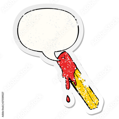 cartoon dipped fry and speech bubble distressed sticker