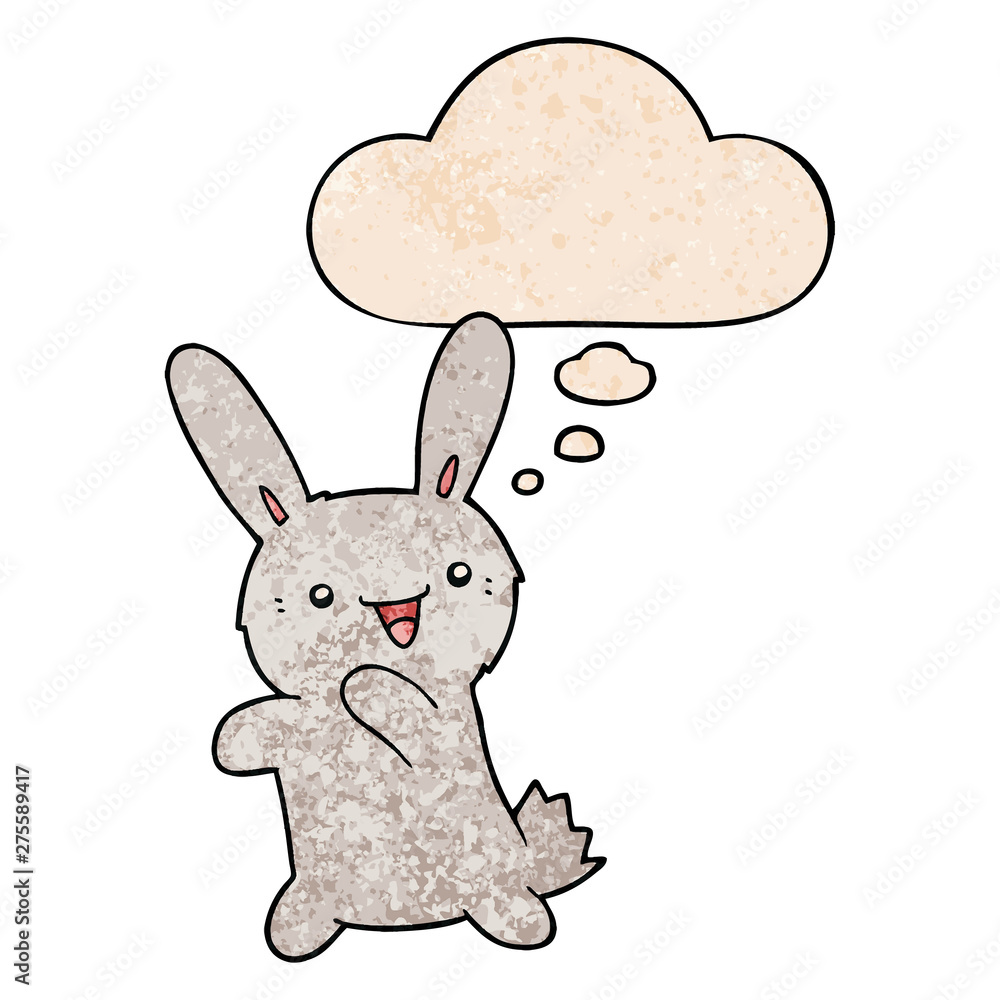 cartoon rabbit and thought bubble in grunge texture pattern style cartoon rabbit and thought bubble in grunge texture pattern style