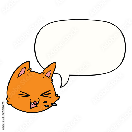 spitting cartoon cat face and speech bubble