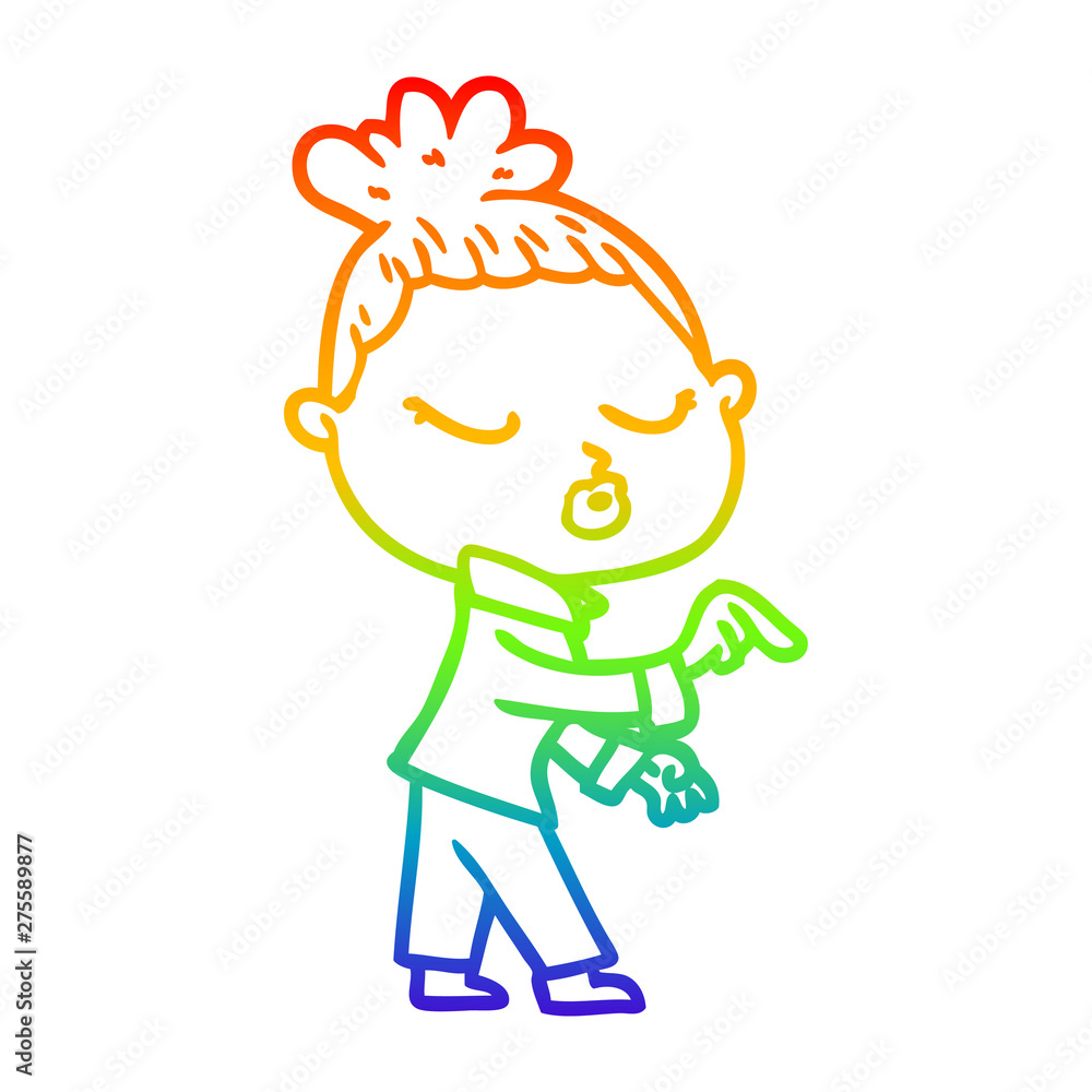 Fototapeta premium rainbow gradient line drawing cartoon calm woman