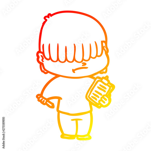 warm gradient line drawing cartoon boy with untidy hair