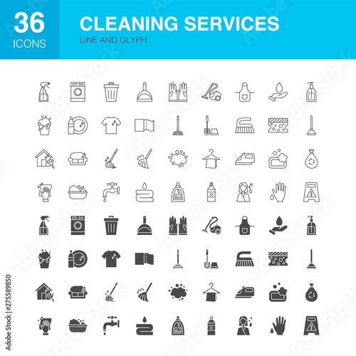 Cleaning Services Line Web Glyph Icons