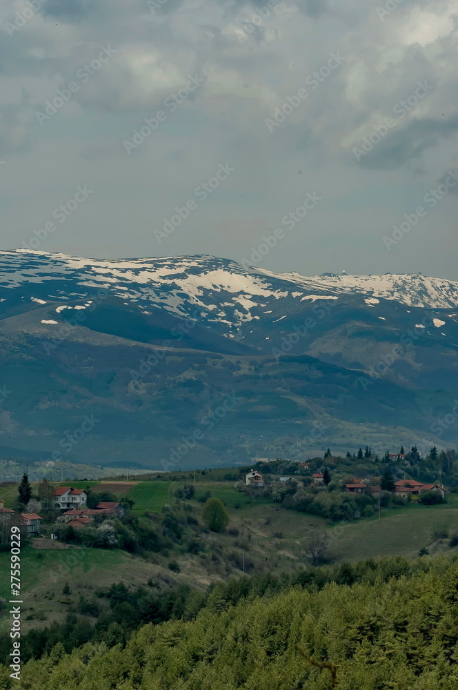 Village of Plana - Plana mountain and Vitosha in the distance Bulgaria