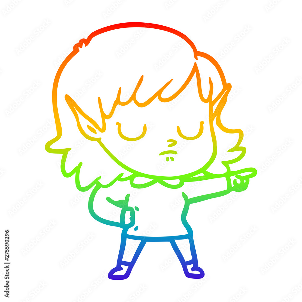 rainbow gradient line drawing cartoon elf girl rainbow gradient line drawing cartoon elf girl